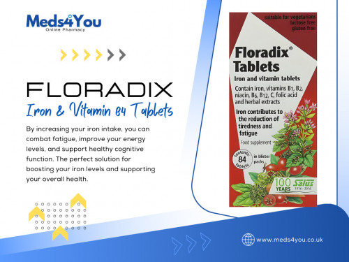 Floradix iron and vitamin 84 tablets offer numerous benefits, from boosting energy levels and supporting immune function to promoting healthy red blood cell production and enhancing cognitive function. They are a valuable supplement for individuals with iron deficiency, pregnant and breastfeeding women, and those following a vegetarian or vegan diet. 

Official Website: https://www.meds4you.co.uk/

Visit for More Information About: https://www.meds4you.co.uk/products/floradix-iron-and-vitamin-tablets-84-tablets

Address: 114-116 High Street, Coleshill, Birmingham B46 3BJ, United Kingdom
Phone: +44 333 577 5567

Our Profile: https://gifyu.com/meds4you

More Photos:

https://tinyurl.com/hbpu24zx
https://tinyurl.com/3b5y65ew
https://tinyurl.com/2dt8c9h9
https://tinyurl.com/yc5ya2jh