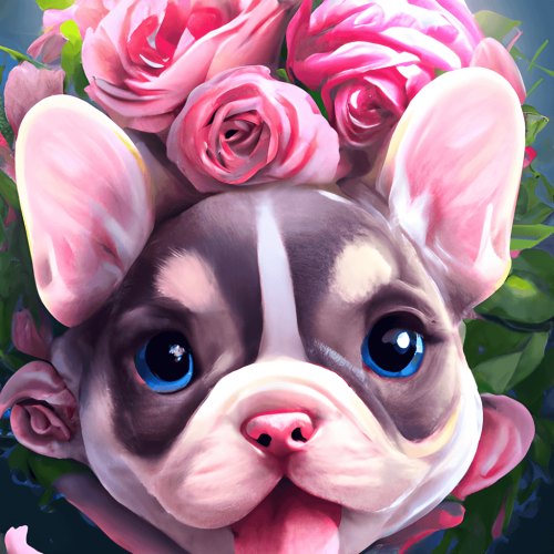 Adorable Kawaii Chibi French Bulldog Cute Puppy Eyes Roses Head 54084908 1