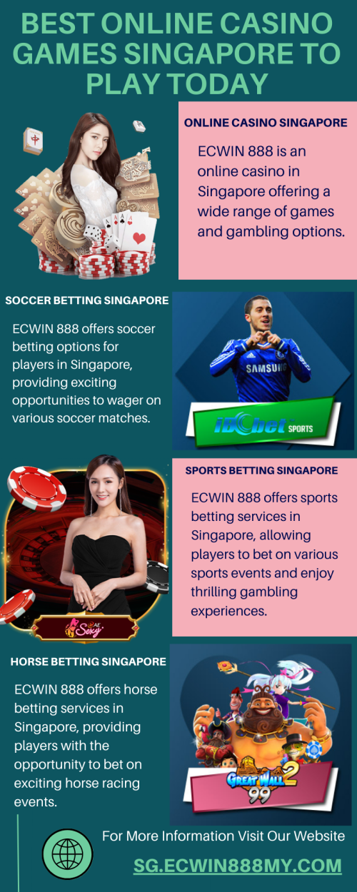 Discover the best online casino games in Singapore to play today at ECWIN 888. Enjoy a wide selection of thrilling slots, blackjack, roulette, poker, and more, with immersive graphics and exciting gameplay. Join now for an unforgettable online casino experience.