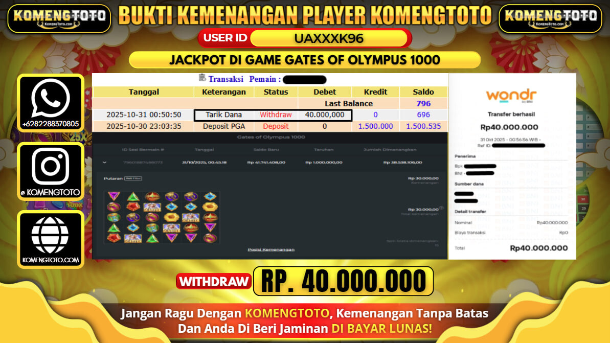LAGI & LAGI!! KEMENANGAN BESAR DI SLOT GATES OF OLYMPUS 1000 SEBESAR Rp.40.000.000 KOMENGTOTO BAYAR LUNAS SECEPAT KILAT !! KOMENGTOTO BAYAR SECEPAT KILAT !!