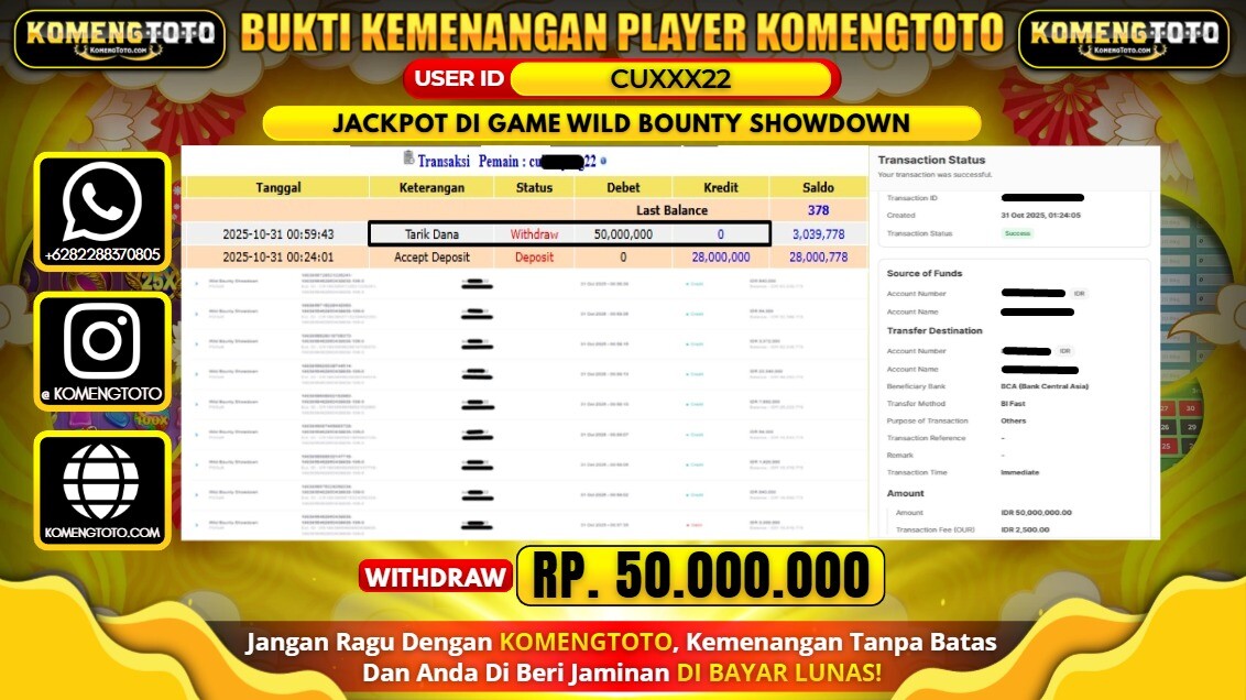 LAGI & LAGI!! KEMENANGAN BESAR DI SLOT WILD BOUNTY SHOWDOWN SEBESAR Rp.50.000.000 KOMENGTOTO BAYAR LUNAS SECEPAT KILAT !! KOMENGTOTO BAYAR SECEPAT KILAT !!