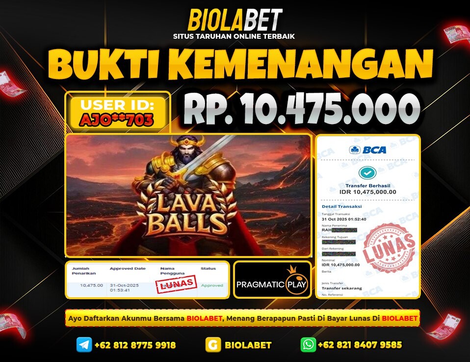 BIOLABET JACKPOT Pragmatic Play Rp.10.475.000.,- LUNAS