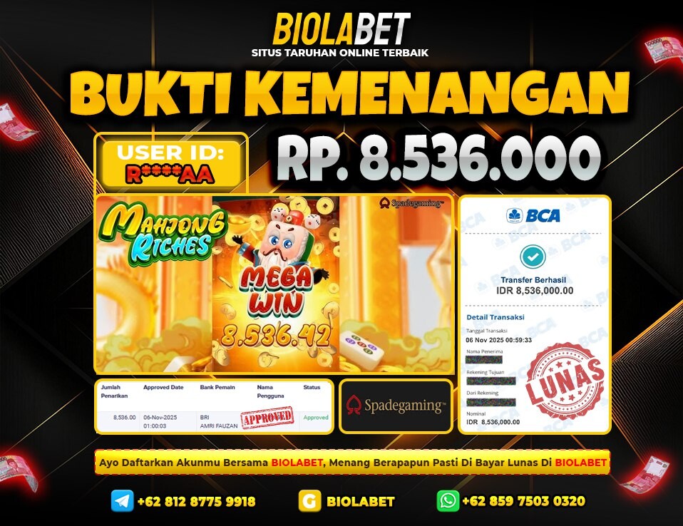 BIOLABET JACKPOT  Spadegaming  Rp.8.536.000.,- LUNAS