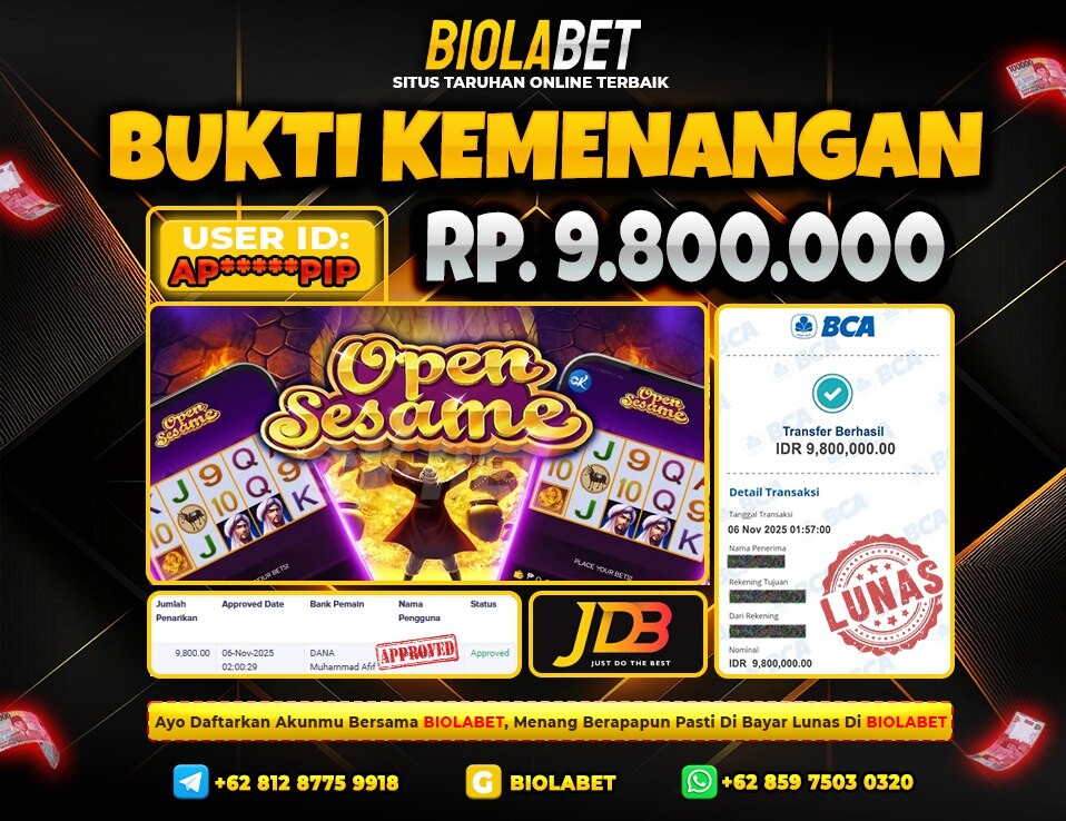 BIOLABET JACKPOT  JDB Rp.9.800.000.,- LUNAS