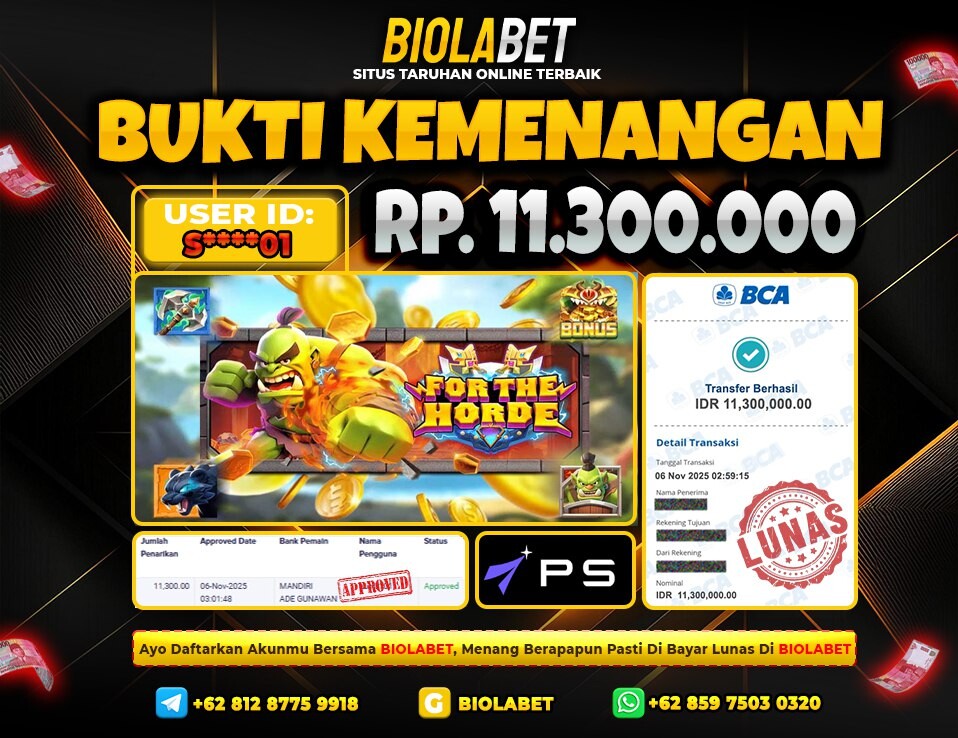 BIOLABET JACKPOT  PS Rp.9.800.000.,- LUNAS