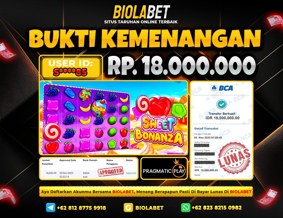BIOLABET JACKPOT  Pragmatic Play  Rp.18.000.000.,- LUNAS