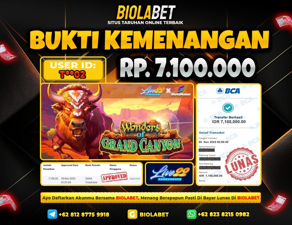 BIOLABET JACKPOT  Live 22  Rp.7.100.000.,- LUNAS