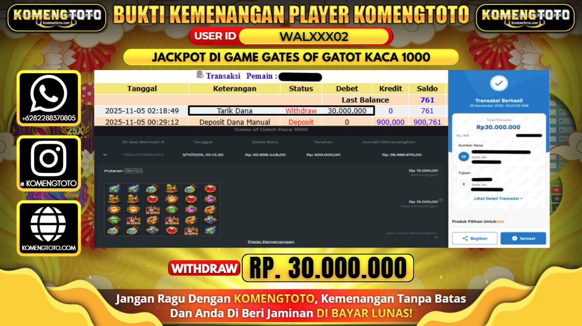 LAGI & LAGI!! KEMENANGAN BESAR DI SLOT GATES OF GATOT KACA 1000 SEBESAR Rp.30.000.000 KOMENGTOTO BAYAR LUNAS SECEPAT KILAT !! KOMENGTOTO BAYAR SECEPAT KILAT !!