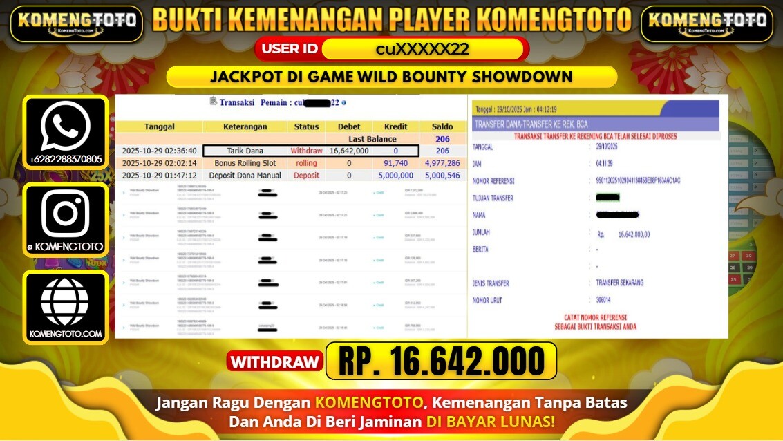 LAGI & LAGI!! KEMENANGAN BESAR DI SLOT WILD BOUNTY SHOWDOWN SEBESAR Rp.16.642.000 KOMENGTOTO BAYAR LUNAS SECEPAT KILAT !! KOMENGTOTO BAYAR SECEPAT KILAT !!