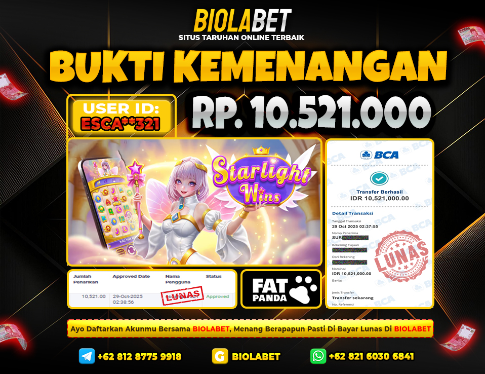 BIOLABET JACKPOT Fat Panda Rp.10.521.000.,- LUNAS