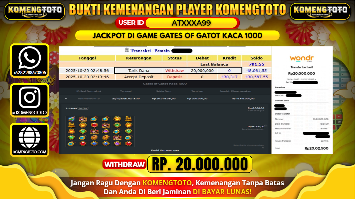 LAGI & LAGI!! KEMENANGAN BESAR DI SLOT GATES OF GATOT KACA 1000  SEBESAR Rp.20.000.000 KOMENGTOTO BAYAR LUNAS SECEPAT KILAT !! KOMENGTOTO BAYAR SECEPAT KILAT !!