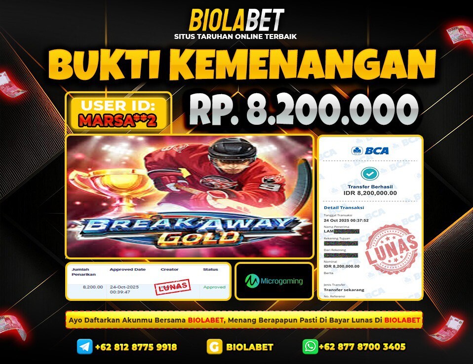BIOLABET JACKPOT MicroGaming Rp.8.200.000.,- LUNAS