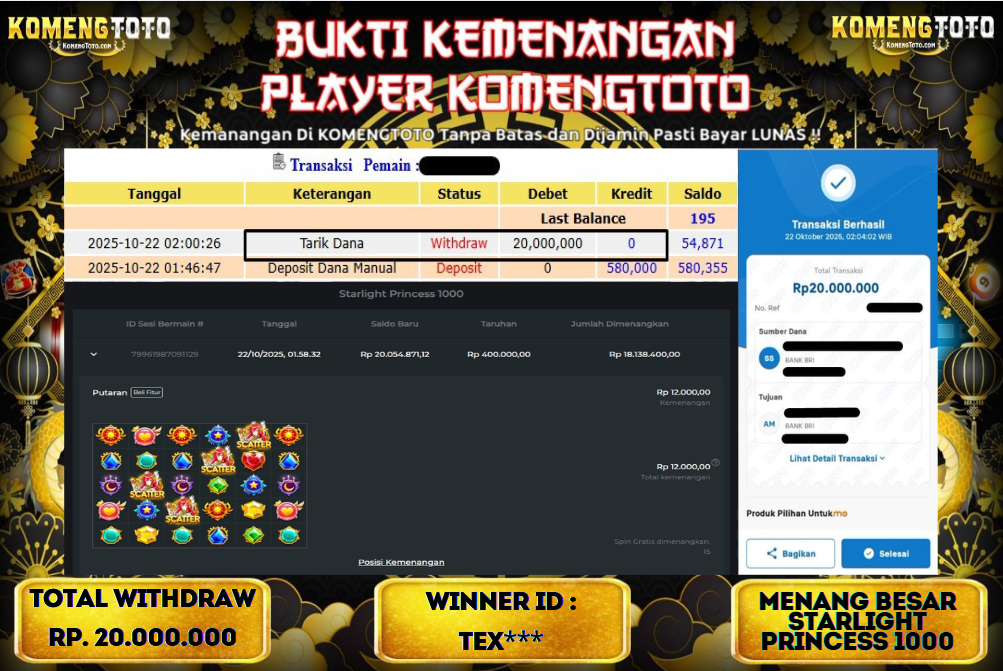 LAGI & LAGI!! KEMENANGAN BESAR DI SLOT STARLIGHT PRINCESS 1000 SEBESAR Rp.20.000.000 KOMENGTOTO BAYAR LUNAS SECEPAT KILAT !! KOMENGTOTO BAYAR SECEPAT KILAT !!