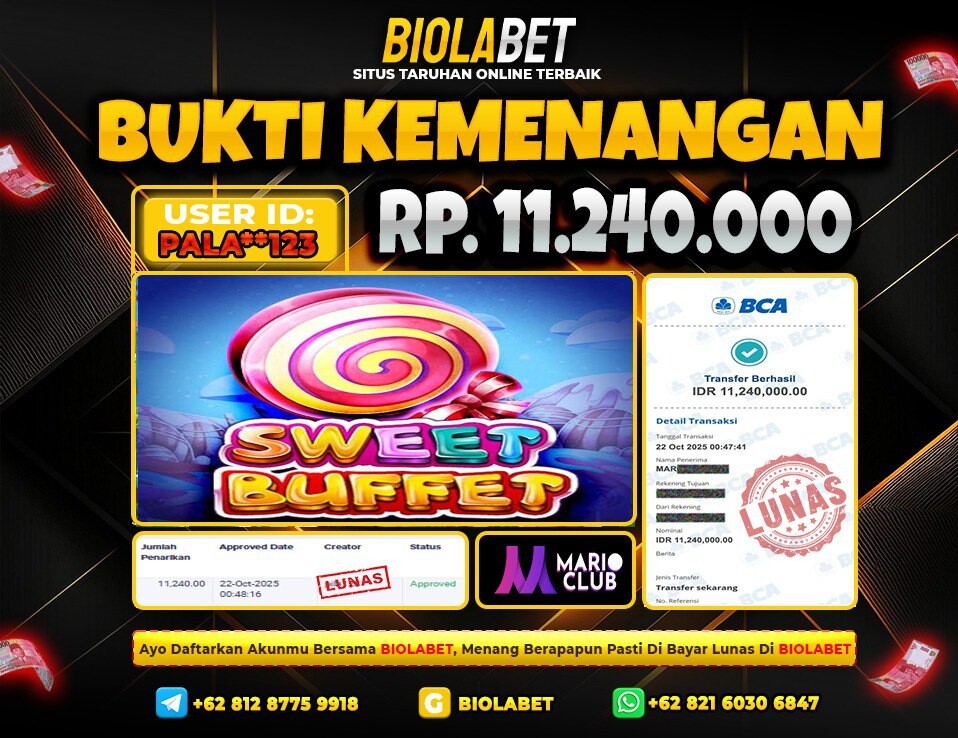 BIOLABET JACKPOT Mario Club Rp.11.240.000.,- LUNAS