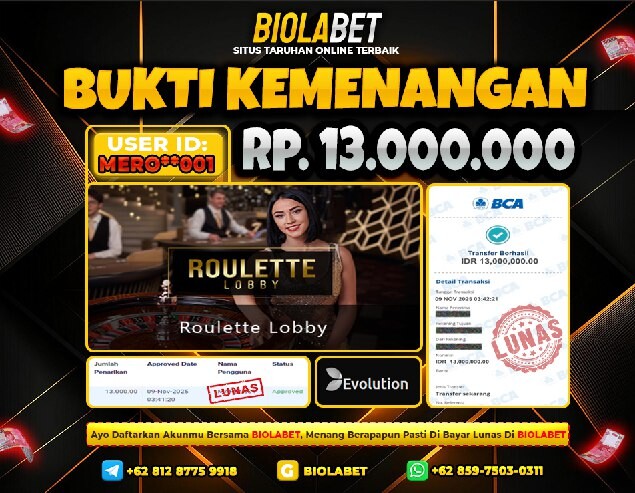 BIOLABET JACKPOT Evolution Rp.13.000.000.,- LUNAS