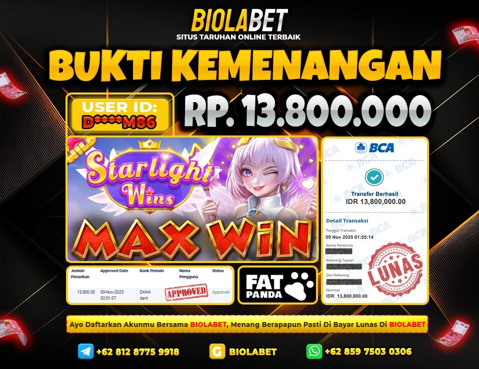 BIOLABET JACKPOT Fat Panda Rp.13.800.000.,- LUNAS