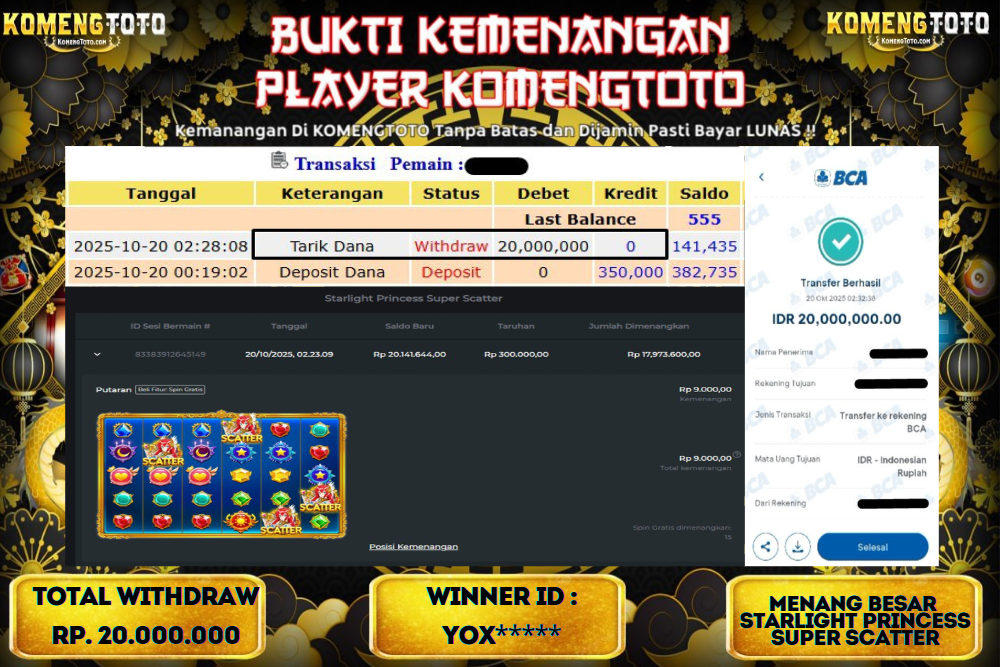 LAGI & LAGI!! KEMENANGAN BESAR DI SLOT STARLIGHT PRINCES SUPER SCATTER  SEBESAR Rp.20.000.000 KOMENGTOTO BAYAR LUNAS SECEPAT KILAT !! KOMENGTOTO BAYAR SECEPAT KILAT !!