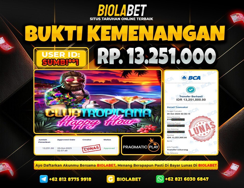 BIOLABET JACKPOT Pragmatic Play Rp.13.251.000.,- LUNAS