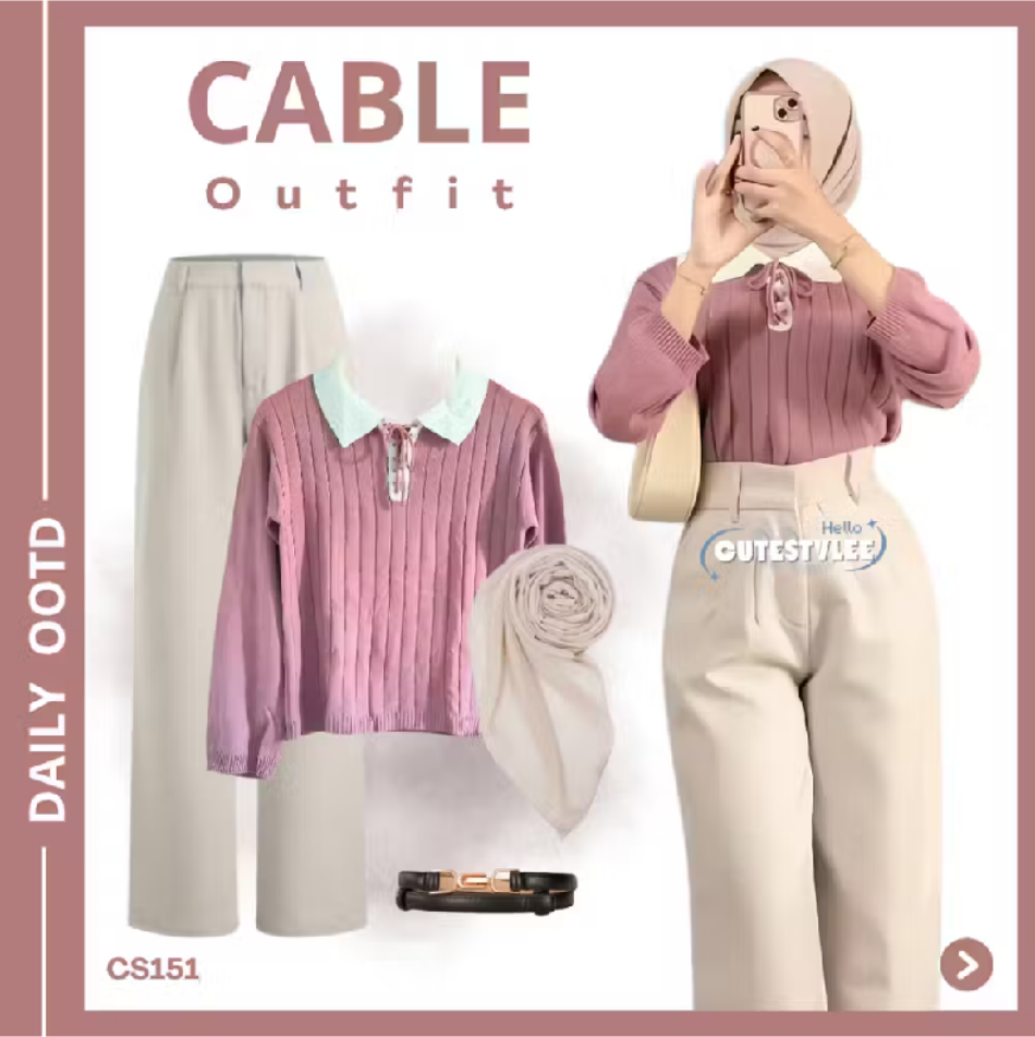 One Set Wanita Korean Style Sweater Hijab | Pakaian Wanita