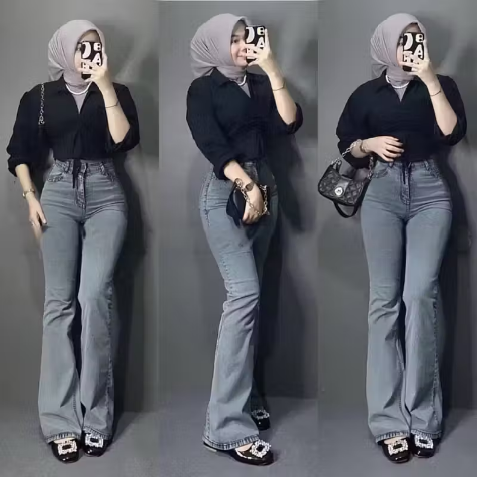 Celana Jeans Cutbray Highwaist Wanita Celana Jeans