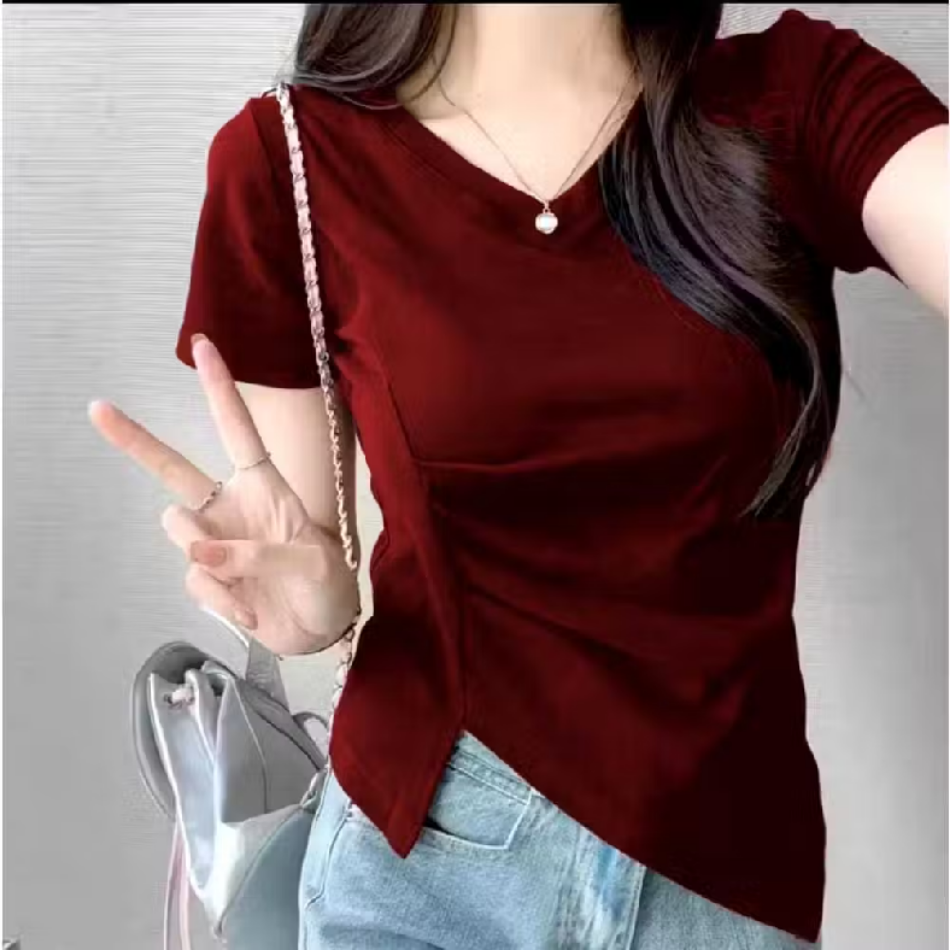 Fd Fashion Kaos V-Neck Wanita Korean Style