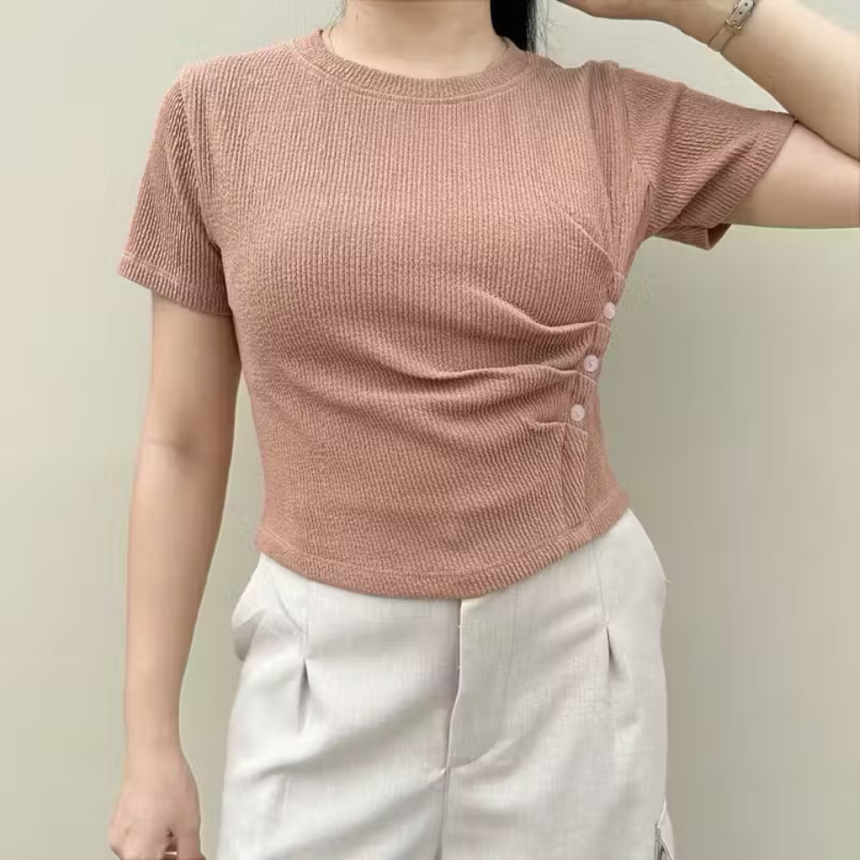 Enmei Etta Top Wanita Rib Knit Crop Top