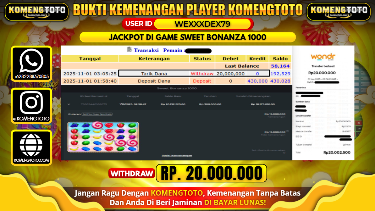 LAGI & LAGI!! KEMENANGAN BESAR DI SLOT SWEET BONANZA 1000  SEBESAR Rp.20.000.000 KOMENGTOTO BAYAR LUNAS SECEPAT KILAT !! KOMENGTOTO BAYAR SECEPAT KILAT !!
