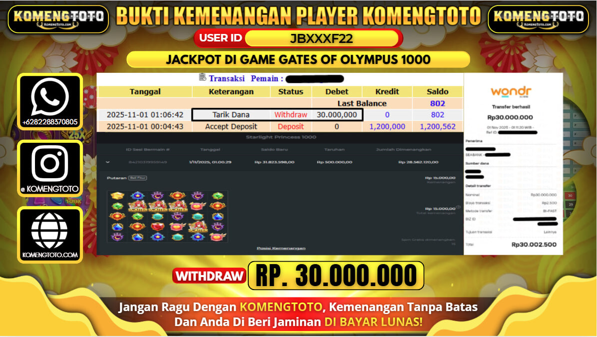 LAGI & LAGI!! KEMENANGAN BESAR DI SLOT GATES OF OLYMPUS 1000 SEBESAR Rp.30.000.000 KOMENGTOTO BAYAR LUNAS SECEPAT KILAT !! KOMENGTOTO BAYAR SECEPAT KILAT !!
