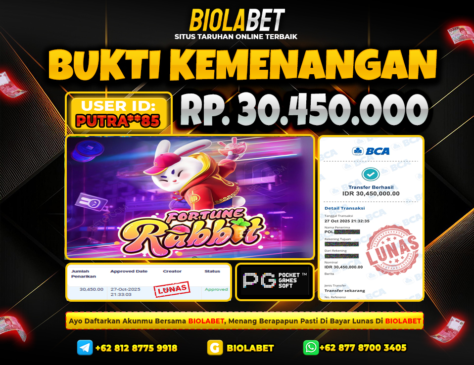 BIOLABET JACKPOT PG Soft Rp.30.450.000.,- LUNAS
