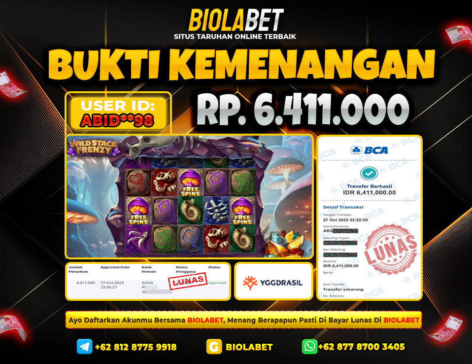 BIOLABET JACKPOT Yggdrasil Rp.6.411.000.,- LUNAS