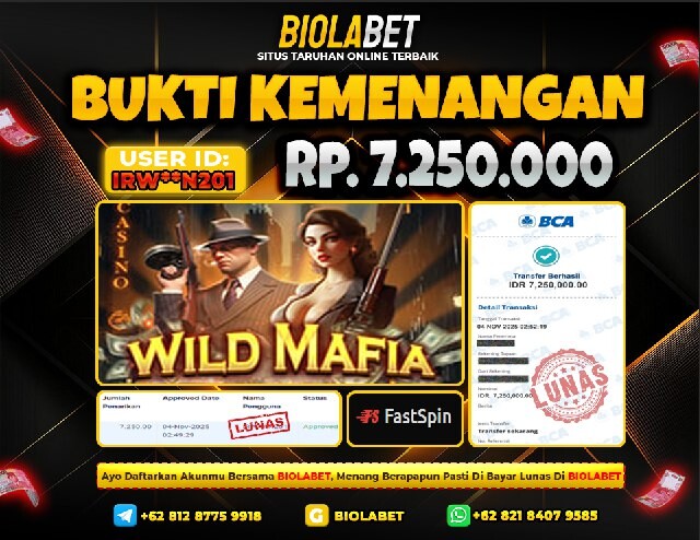 BIOLABET JACKPOT FASTPIN  Rp.7.250.000.,- LUNAS