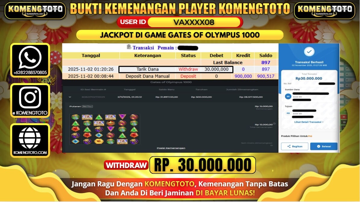 LAGI & LAGI!! KEMENANGAN BESAR DI SLOT GATES OF OLYMPUS 1000 SEBESAR Rp.30.000.000 KOMENGTOTO BAYAR LUNAS SECEPAT KILAT !! KOMENGTOTO BAYAR SECEPAT KILAT !!