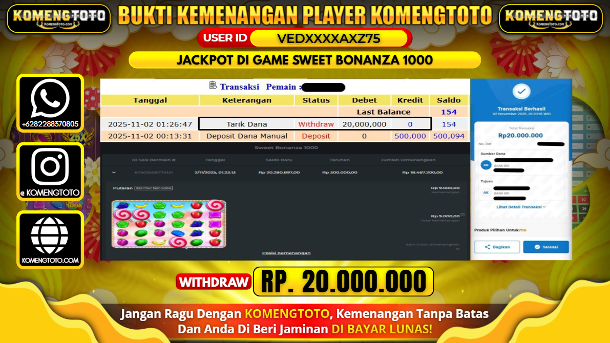 LAGI & LAGI!! KEMENANGAN BESAR DI SLOT SWEET BONANZA 1000 SEBESAR Rp.20.000.000 KOMENGTOTO BAYAR LUNAS SECEPAT KILAT !! KOMENGTOTO BAYAR SECEPAT KILAT !!
