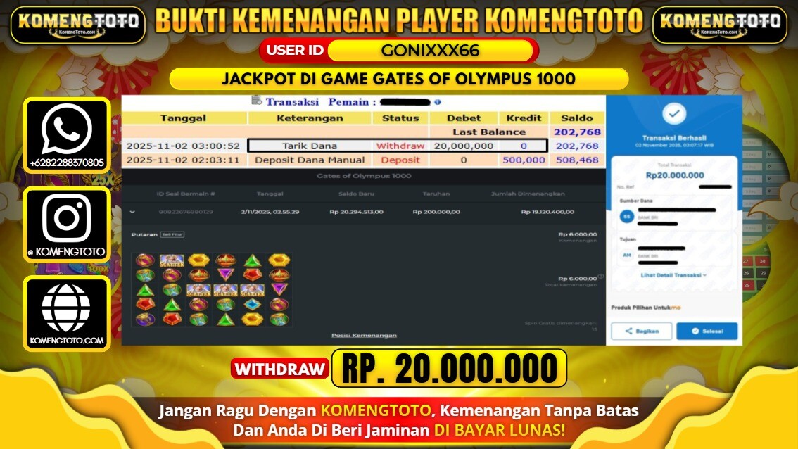 LAGI & LAGI!! KEMENANGAN BESAR DI SLOT GATES OF OLYMPUS 1000 SEBESAR Rp.20.000.000 KOMENGTOTO BAYAR LUNAS SECEPAT KILAT !! KOMENGTOTO BAYAR SECEPAT KILAT !!