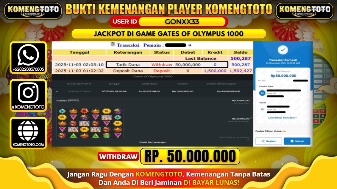 LAGI & LAGI!! KEMENANGAN BESAR DI SLOT GATES OF OLYMPUS 1000 SEBESAR Rp.50.000.000 KOMENGTOTO BAYAR LUNAS SECEPAT KILAT !! KOMENGTOTO BAYAR SECEPAT KILAT !!