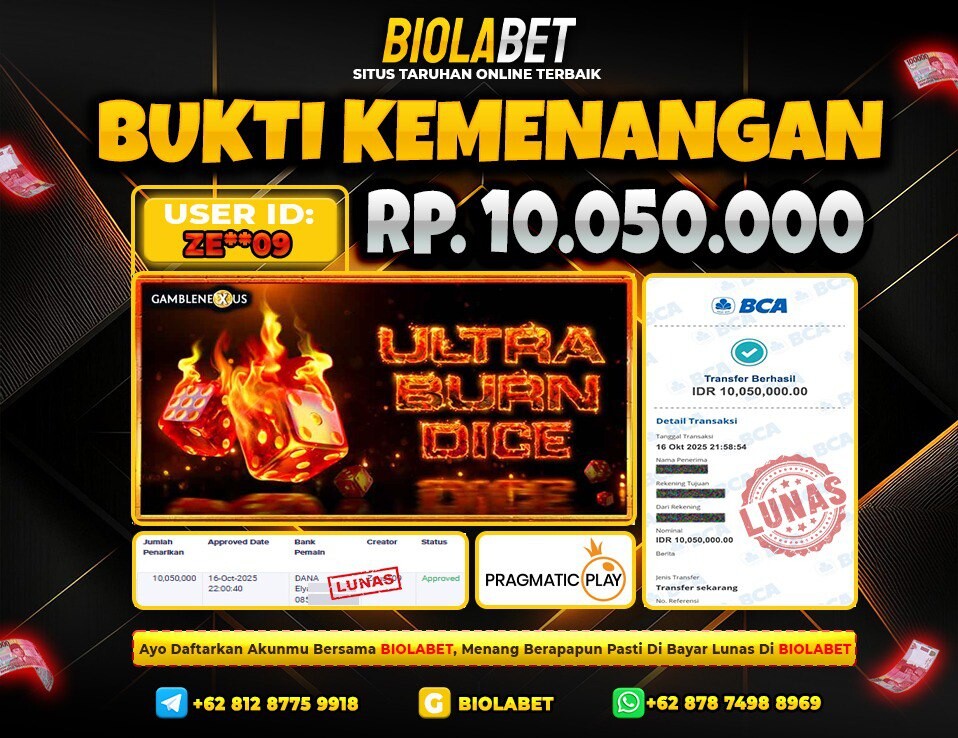 BIOLABET JACKPOT Pragmatic Play Rp.10.050.000.,- LUNAS