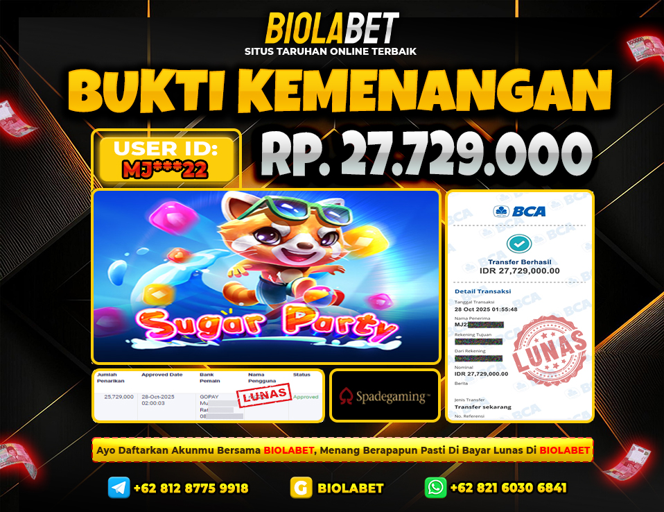 BIOLABET JACKPOT Spade Gaming Rp.27.729.000.,- LUNAS