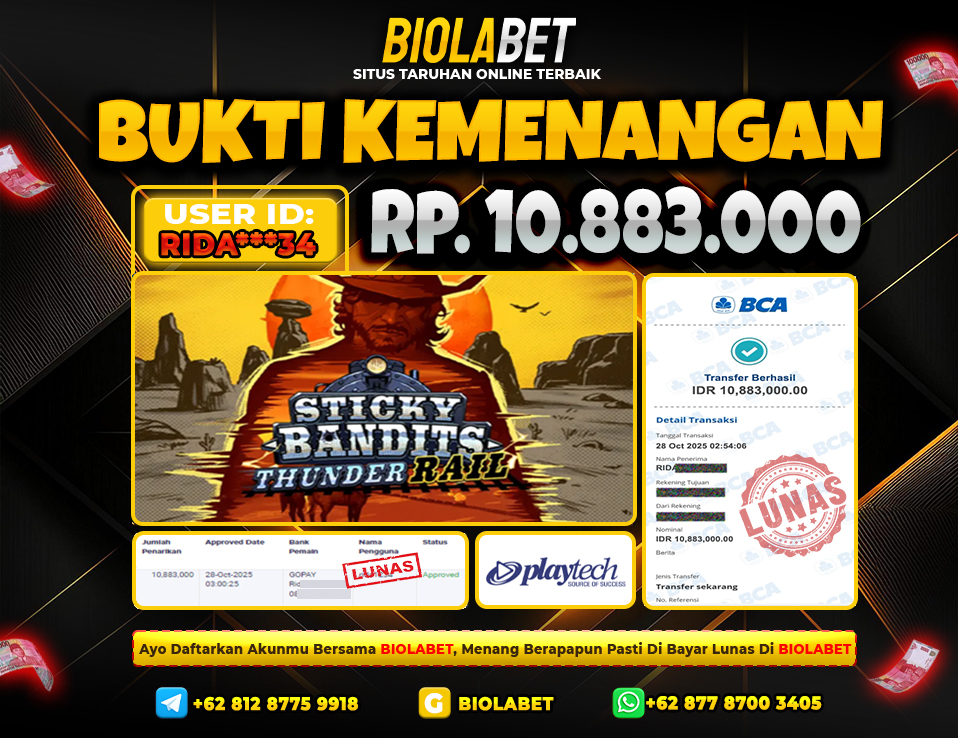 BIOLABET JACKPOT Playtech Rp.10.883.000.,- LUNAS