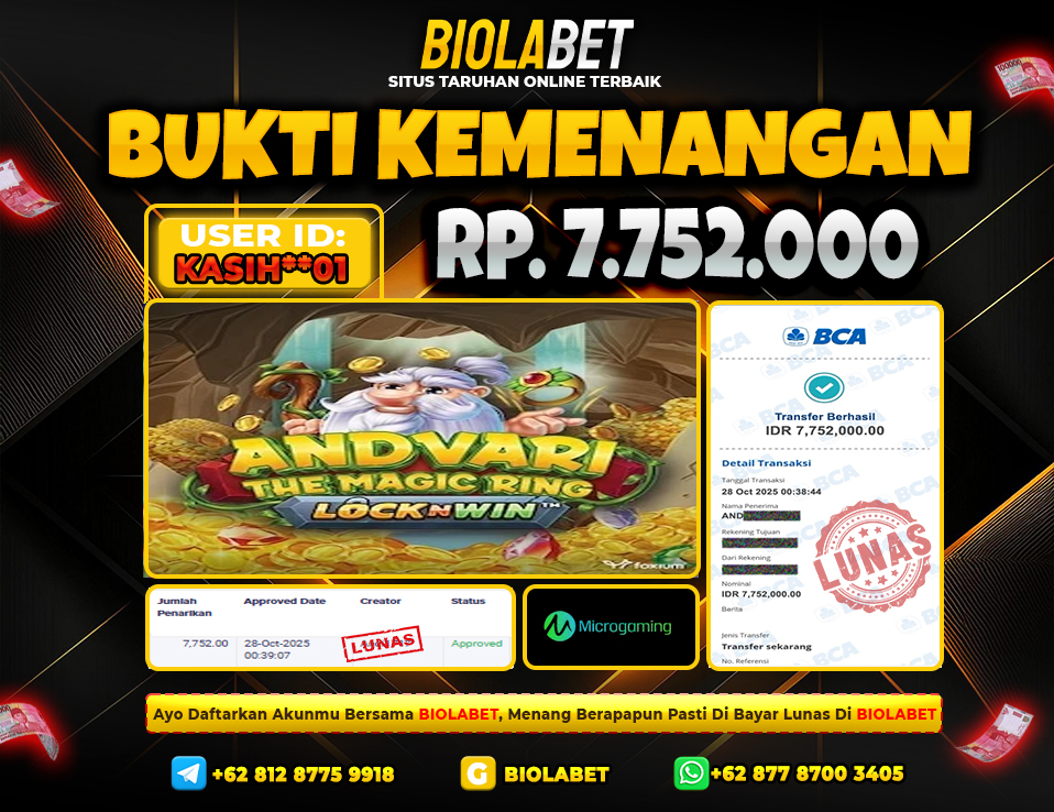 BIOLABET JACKPOT MicroGaming Rp.7.752.000.,- LUNAS