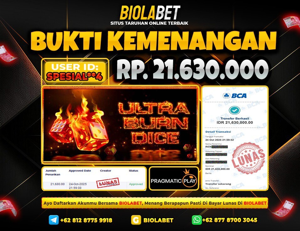 BIOLABET JACKPOT Pragmatic Play Rp.21.630.000.,- LUNAS