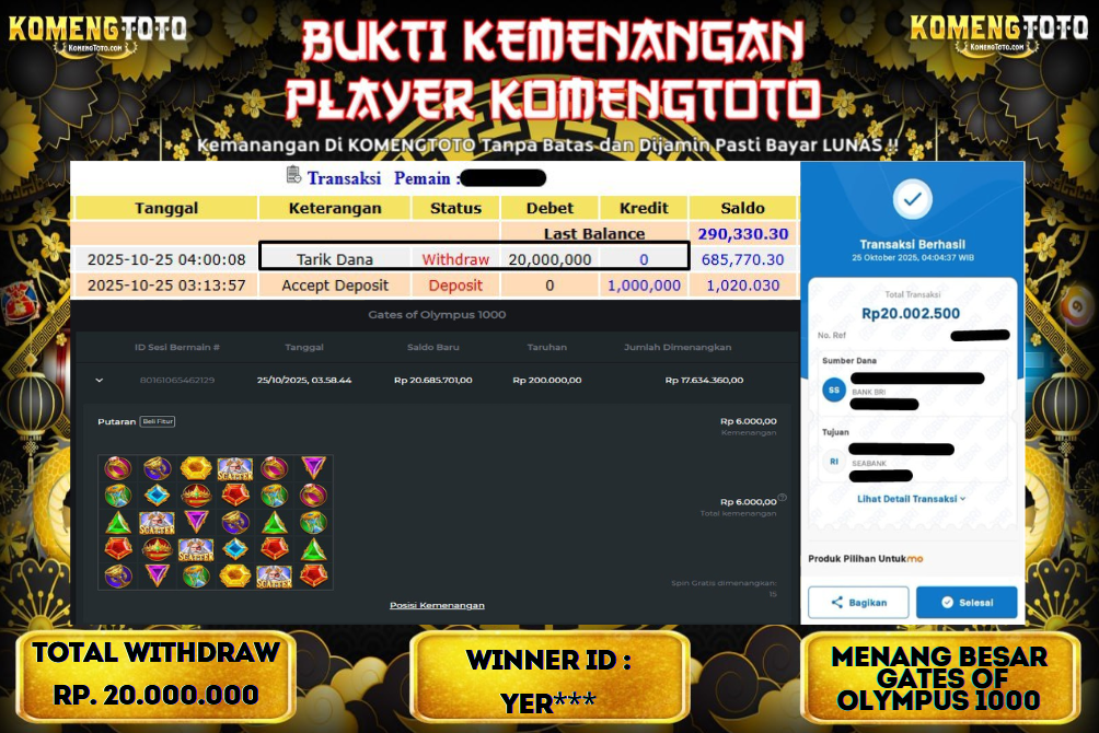 LAGI & LAGI!! KEMENANGAN BESAR DI SLOT GATES OF OLYMPYUS 1000  SEBESAR Rp.20.000.000 KOMENGTOTO BAYAR LUNAS SECEPAT KILAT !! KOMENGTOTO BAYAR SECEPAT KILAT !!