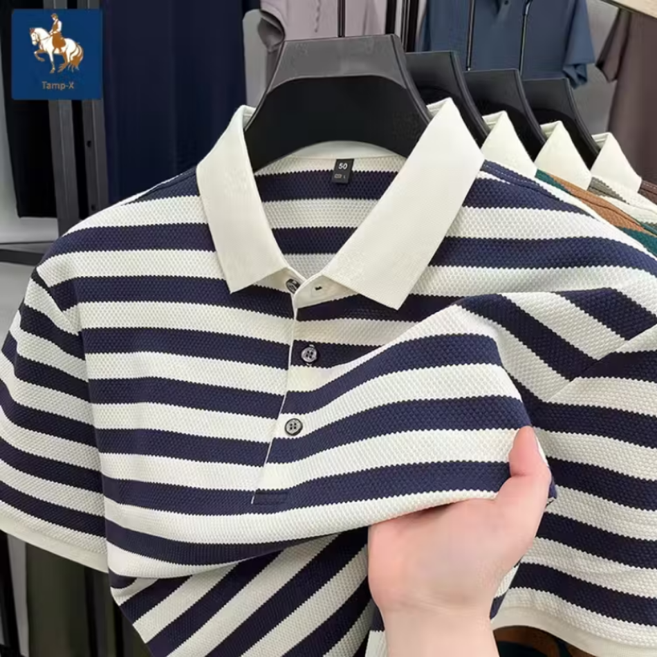 Tamp X Polo Pria Navy Stripe - Warna Dark Blue Elegan