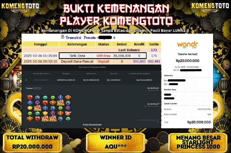 LAGI & LAGI!! KEMENANGAN BESAR DI SLOT STARLIGHT PRINCESS 1000 SEBESAR Rp.20.000.000 KOMENGTOTO BAYAR LUNAS SECEPAT KILAT !! KOMENGTOTO BAYAR SECEPAT KILAT !!