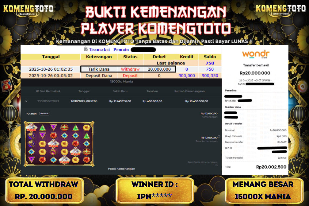 LAGI & LAGI!! KEMENANGAN BESAR DI SLOT 15000x MANIA  SEBESAR Rp.20.000.000 KOMENGTOTO BAYAR LUNAS SECEPAT KILAT !! KOMENGTOTO BAYAR SECEPAT KILAT !!