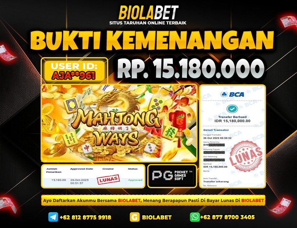 BIOLABET JACKPOT PG Soft Rp.15.180.000.,- LUNAS