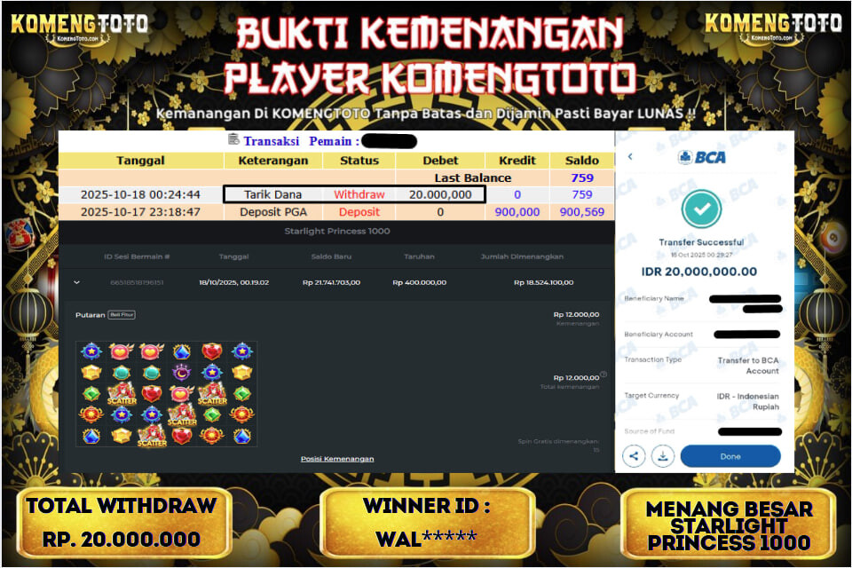 LAGI & LAGI!! KEMENANGAN BESAR DI SLOT STARLIGHT PRINCESS 1000 SEBESAR Rp.20.000.000 KOMENGTOTO BAYAR LUNAS SECEPAT KILAT !! KOMENGTOTO BAYAR SECEPAT KILAT !!