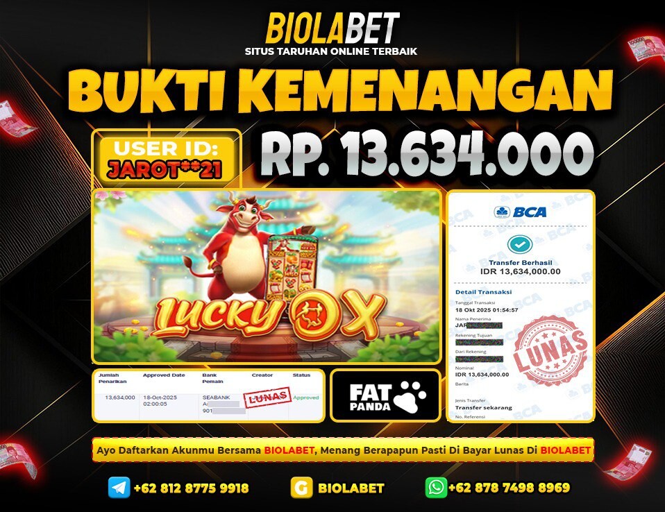 BIOLABET JACKPOT Fat Panda Rp.13.634.000.,- LUNAS