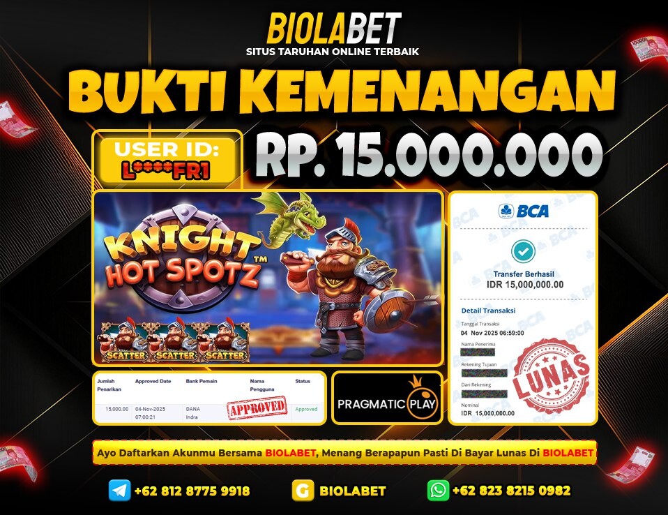 BIOLABET JACKPOT  Pragmatic Play Rp.15.000.000.,- LUNAS