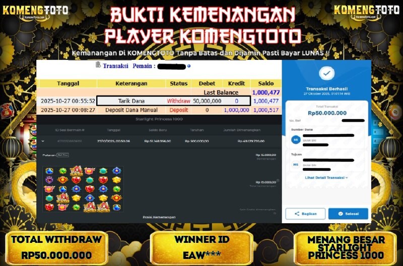 LAGI & LAGI!! KEMENANGAN BESAR DI SLOT STARLIGHT PRINCESS 1000 SEBESAR Rp.50.000.000 KOMENGTOTO BAYAR LUNAS SECEPAT KILAT !! KOMENGTOTO BAYAR SECEPAT KILAT !!