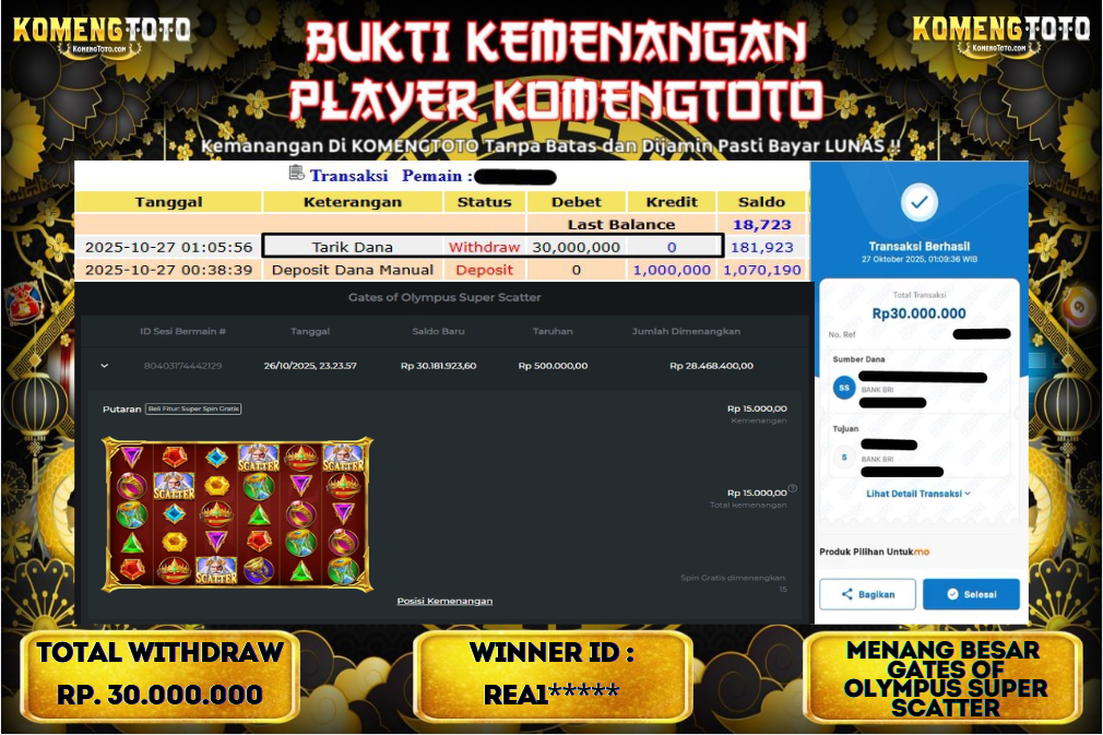 LAGI & LAGI!! KEMENANGAN BESAR DI SLOT  GATES OF OLYMPUS SUPER SCATTER  SEBESAR Rp.30.000.000 KOMENGTOTO BAYAR LUNAS SECEPAT KILAT !! KOMENGTOTO BAYAR SECEPAT KILAT !!